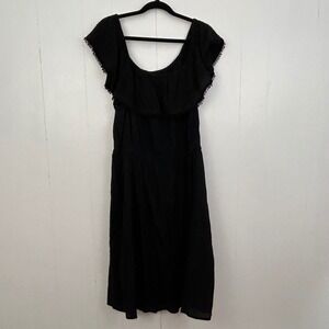 Faded Glory Womens XL 16-18 Black Cotton Gauze Ruffle Pom Pom Dress FGL27558SO
